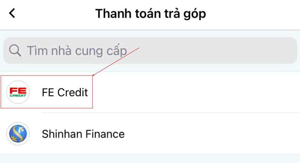 Chọn đối tác thanh toán FE Credit