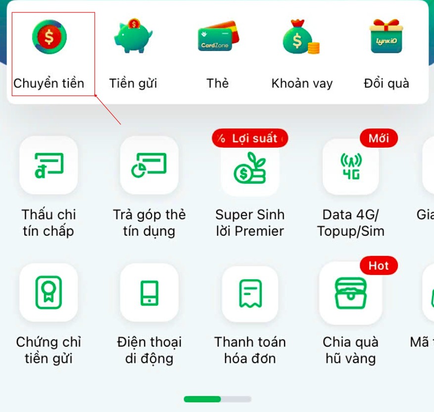 Chọn chuyển tiền trong Internet banking