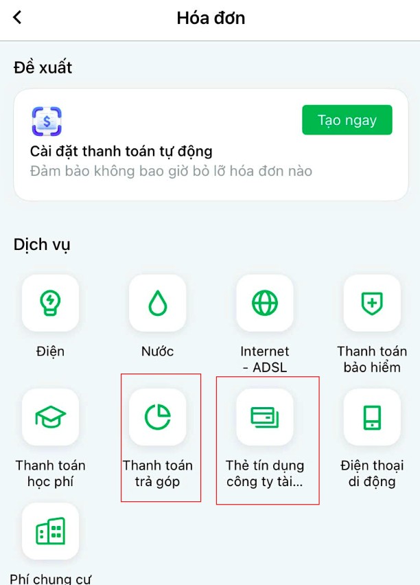 Chọn hình thức thanh toán trả góp hoặc thẻ tín dụng công ty tài chính