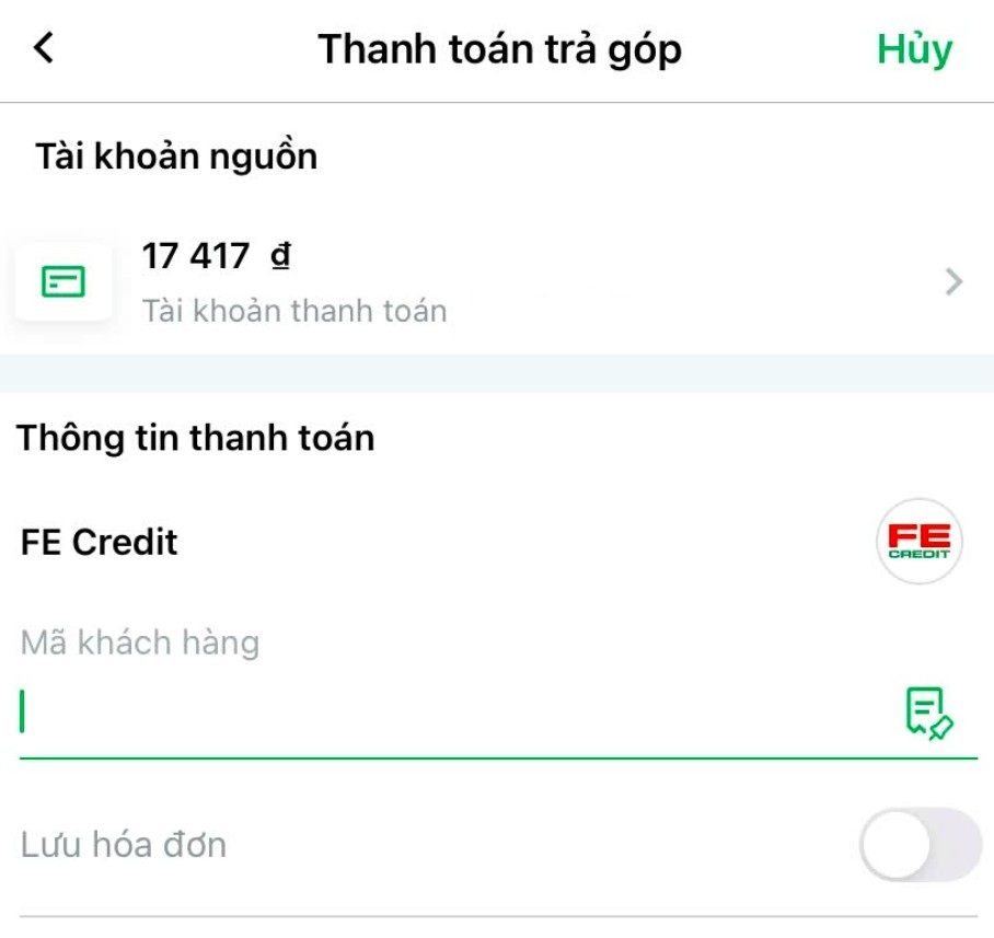 Nhập thông tin số tài khoản vay hoặc CMND/CCCD