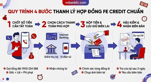 Quy trình 4 bước thanh lý hợp đồng FE Credit trước hạn